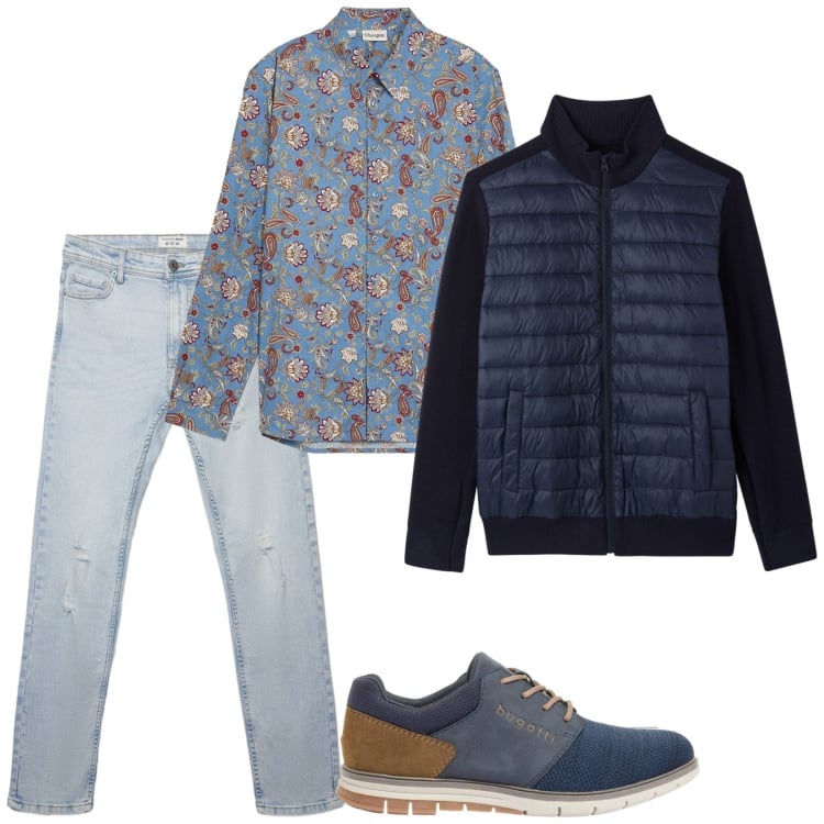 Outfit uomo - Total look #2371733. Stile Casual per Tutti i giorni. Abbinamento con camicie, scarpe stringate, jeans strappati, giacche.