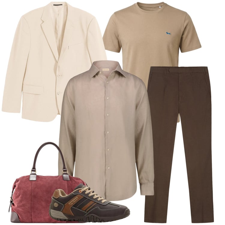 Outfit uomo - Savana Chic. Stile Urban per Tutti i giorni. Abbinamento con giacche, sneakers, t-shirt, camicie, borse sportive, pantaloni.