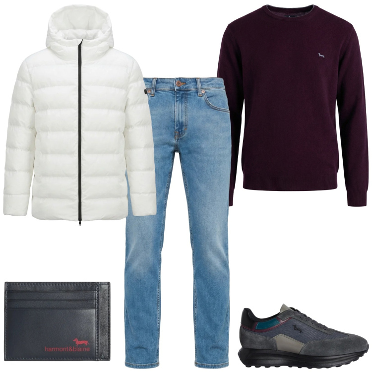 Outfit uomo - Total look #2371746. Stile Casual per Tutti i giorni. Abbinamento con portafogli, sneakers, jeans, pullovers, giacche.