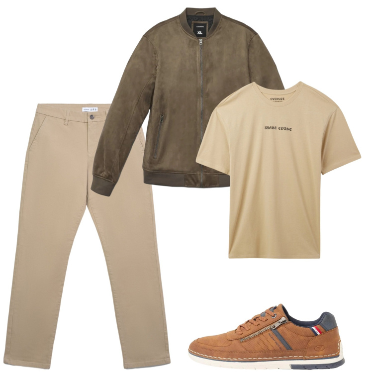 Outfit uomo - Primavera. Stile Casual per Tutti i giorni. Abbinamento con sneakers, t-shirt, pantaloni chino, giacche.