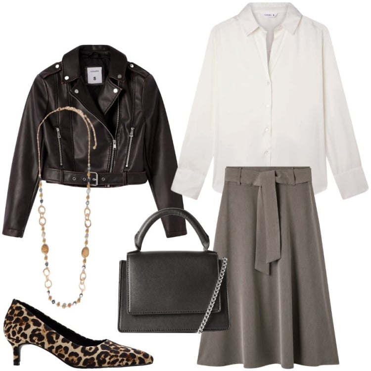 Outfit donna - Total look #2371760. Stile Urban per Serata fuori. Abbinamento con décolleté, collane, borse a tracolla, camicie, gonne lunghe, giacche.