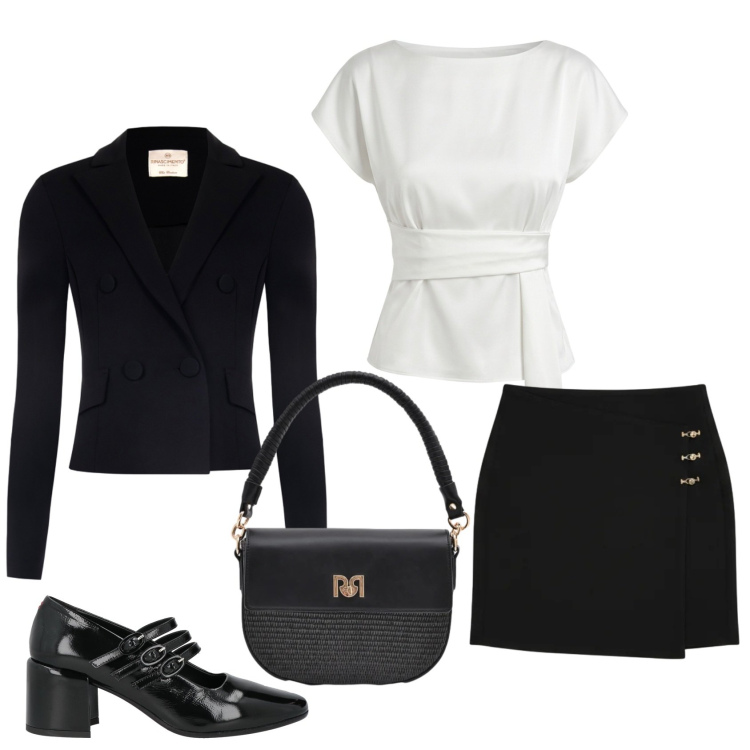 Outfit donna - Total look #2371764. Stile Glamour per Serata fuori. Abbinamento con décolleté, bluse, borse a spalla, blazer, minigonne.