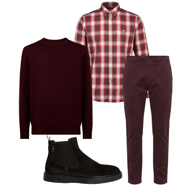Outfit uomo - Total look #2371807. Stile Trendy per Serata speciale. Abbinamento con camicie, stivali e stivaletti, pantaloni chino, maglieria.