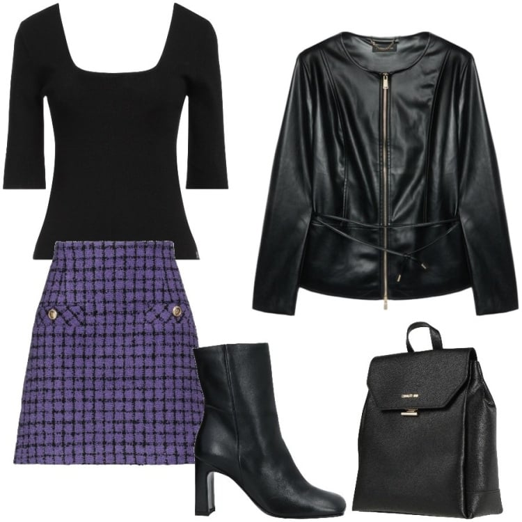 Outfit donna - Total look #2371808. Stile Rock per Serata fuori. Abbinamento con stivaletti, minigonne, zaini, pullovers, giacche.