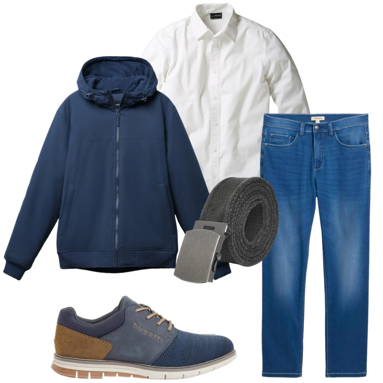 Outfit uomo - Total look #2371815. Stile Trendy per Serata speciale. Abbinamento con camicie, scarpe stringate, jeans dritti, cinture, giacche.