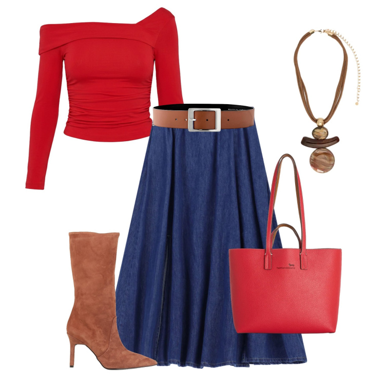 Outfit donna - La gonna in denim. Stile Casual chic per Tutti i giorni. Abbinamento con stivali, cinture, t-shirt, ciondoli, gonne lunghe, shopping bag.