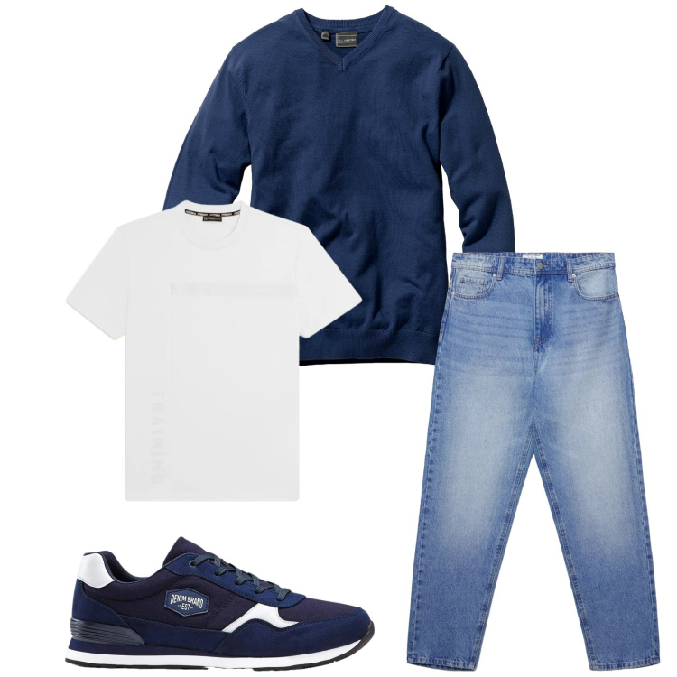 Outfit uomo - Total look #2371827. Stile Trendy per Tutti i giorni. Abbinamento con maglieria, sneakers, t-shirt, jeans.