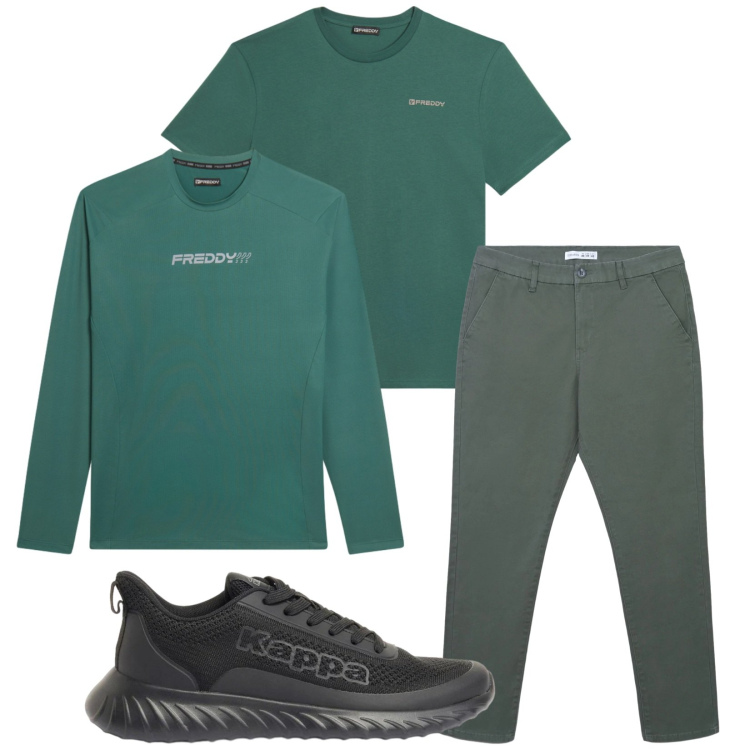 Outfit uomo - Total look #2371829. Stile Urban per Sport. Abbinamento con sneakers, t-shirt, t-shirt, pantaloni chino.