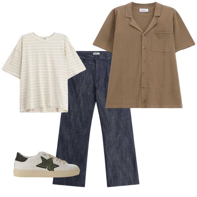 Outfit uomo - Total look #2371889. Stile Urban per Tutti i giorni. Abbinamento con jeans, t-shirt, sneakers, camicie a manica corta.