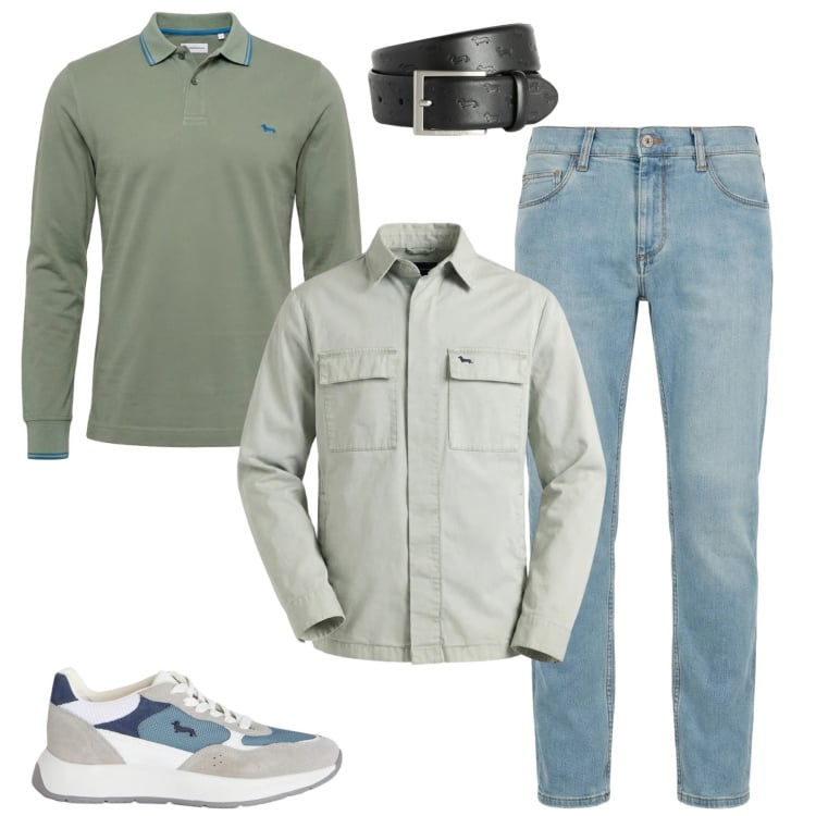 Outfit uomo - City. Stile Urban per Tutti i giorni. Abbinamento con jeans slim fit, sneakers, cinture, polo, giacche.