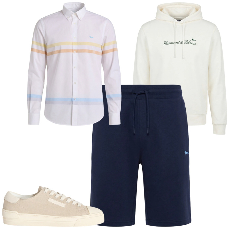 Outfit uomo - Spring. Stile Urban per Tutti i giorni. Abbinamento con sneakers, felpe con cappuccio, camicie, pantaloni corti.