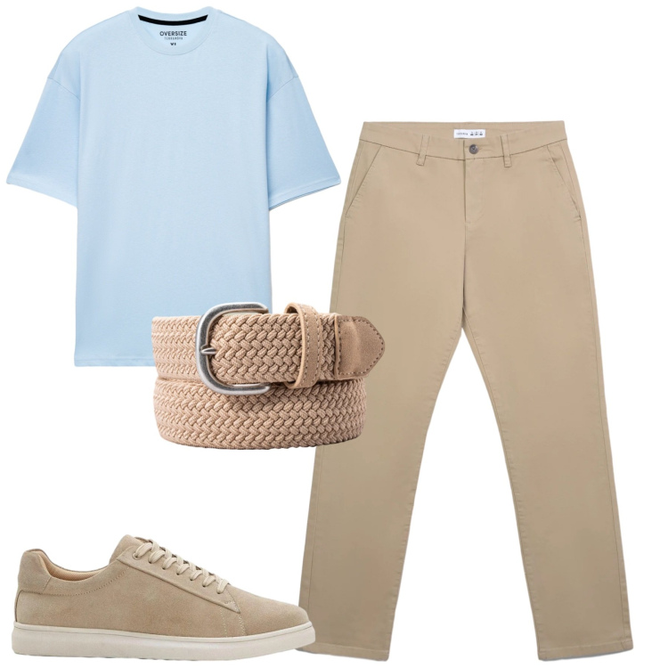 Outfit uomo - City. Stile Urban per Tutti i giorni. Abbinamento con sneakers, pantaloni chino, t-shirt, cinture.