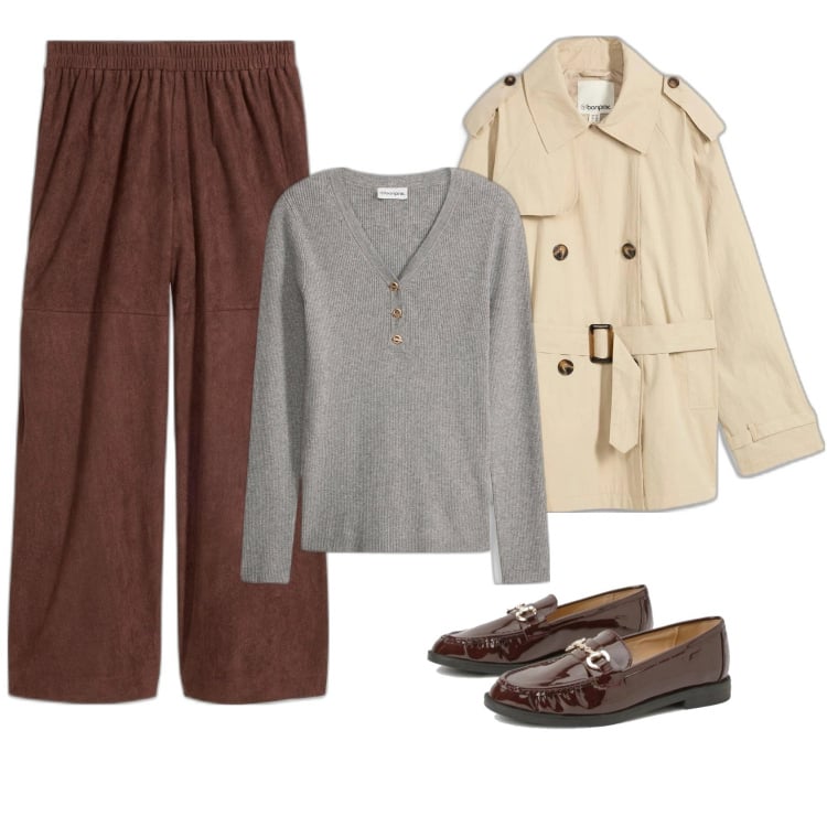 Outfit femme - Trench. Style Basique pour Tous les jours. Assortir avec pulls, imperméable, pantalon , mocassins.