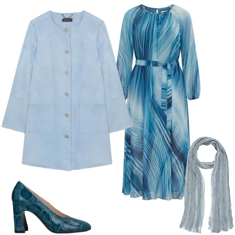 Outfit donna - Stile primaverile curvy. Stile Chic per Cerimonia. Abbinamento con décolleté, sciarpe, vestiti lunghi, cappotti.