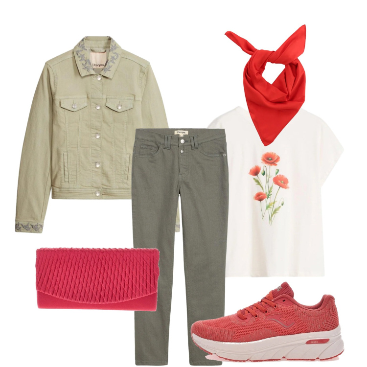 Outfit donna - Rosso speziato -armocromia autunno caldo. Stile Casual per Tutti i giorni. Abbinamento con t-shirt, pantaloni, cappotti, foulard, sneakers, pochette.