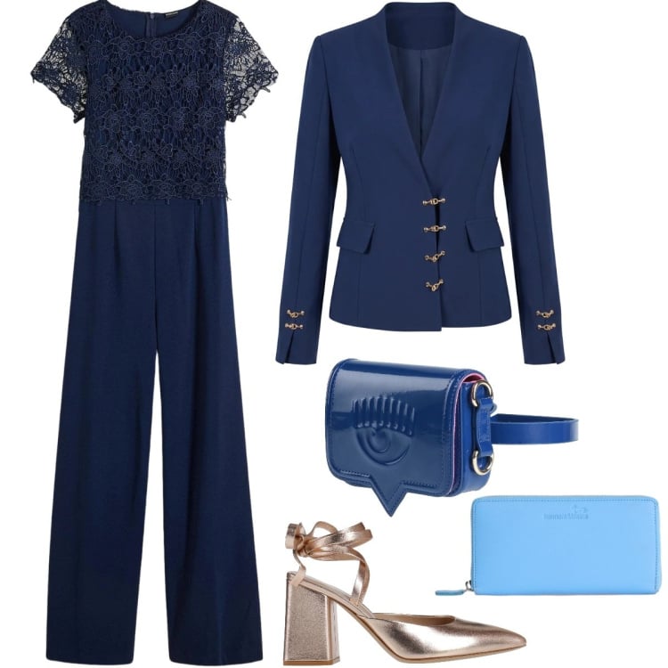 Outfit donna - Total look #2371962. Stile Chic per Cerimonia. Abbinamento con décolleté, marsupi, tute, blazer, portafogli.