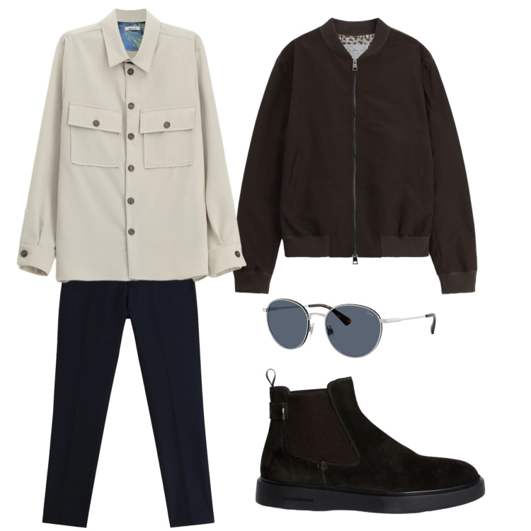 Outfit uomo - Look mille occasioni. Stile Trendy per Tutti i giorni. Abbinamento con camicie, pantaloni, bomber, stivali e stivaletti, occhiali da sole.