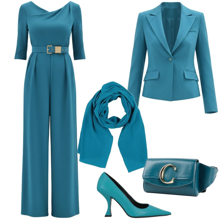 Outfit donna - Total look #2371991. Stile Chic per Cerimonia. Abbinamento con marsupi, décolleté, sciarpe, tute, blazer.