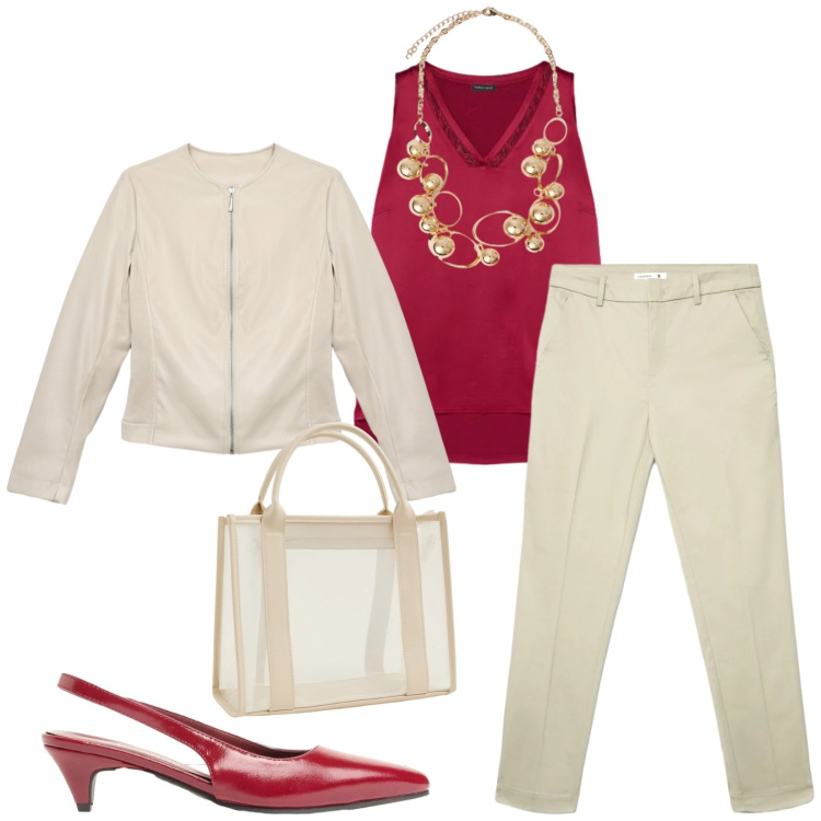 Outfit donna - Total look #2372003. Stile Chic per Ufficio. Abbinamento con décolleté, canottiere, collane, giacche, borse tote, pantaloni skinny.
