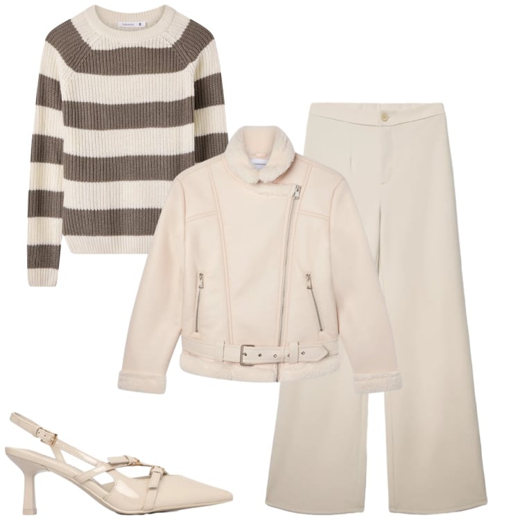 Outfit donna - City. Stile Urban per Tutti i giorni. Abbinamento con bomber, maglieria, décolleté, pantaloni.