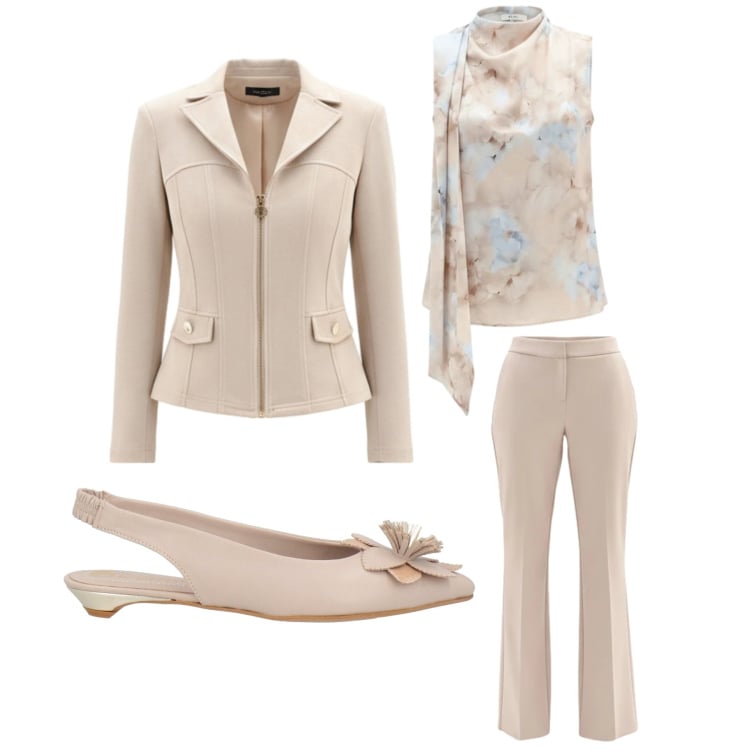 Outfit donna - Total look #2372012. Stile Chic per Cerimonia. Abbinamento con ballerine, blazer, pantaloni, canottiere.
