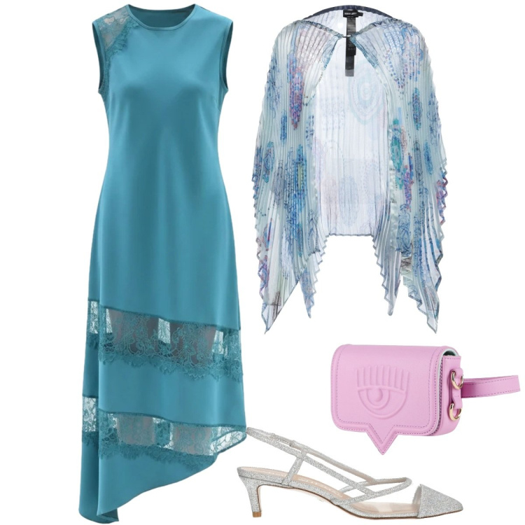 Outfit donna - Total look #2372026. Stile Boho per Cerimonia. Abbinamento con cappe, décolleté, marsupi, vestiti asimmetrici.