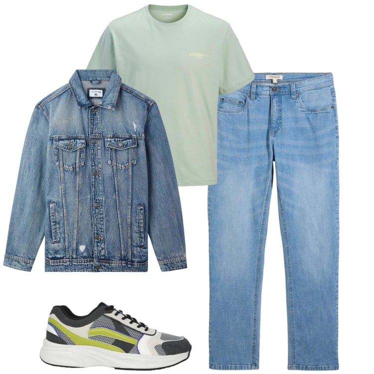 Outfit uomo - Marzo. Stile Casual per Tutti i giorni. Abbinamento con t-shirt, jeans dritti, sneakers, giacche.