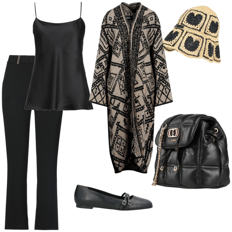 Outfit donna - In terrazza. per Serata fuori. Abbinamento con cardigans, top, valigie, ballerine, pantaloni, cappelli.