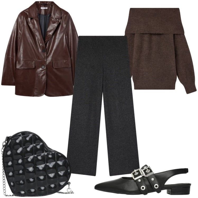Outfit donna - Terranova Glam Events: Glam rock. Stile Rock per Tutti i giorni. Abbinamento con ballerine, blazer, pantaloni, maglieria, borse a tracolla.