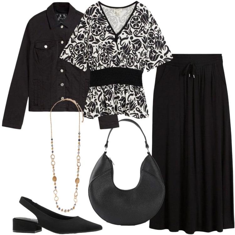 Outfit donna - Total look #2372047. Stile Boho per Tutti i giorni. Abbinamento con bluse, gonne, blazer, décolleté, borse a mano, collane.