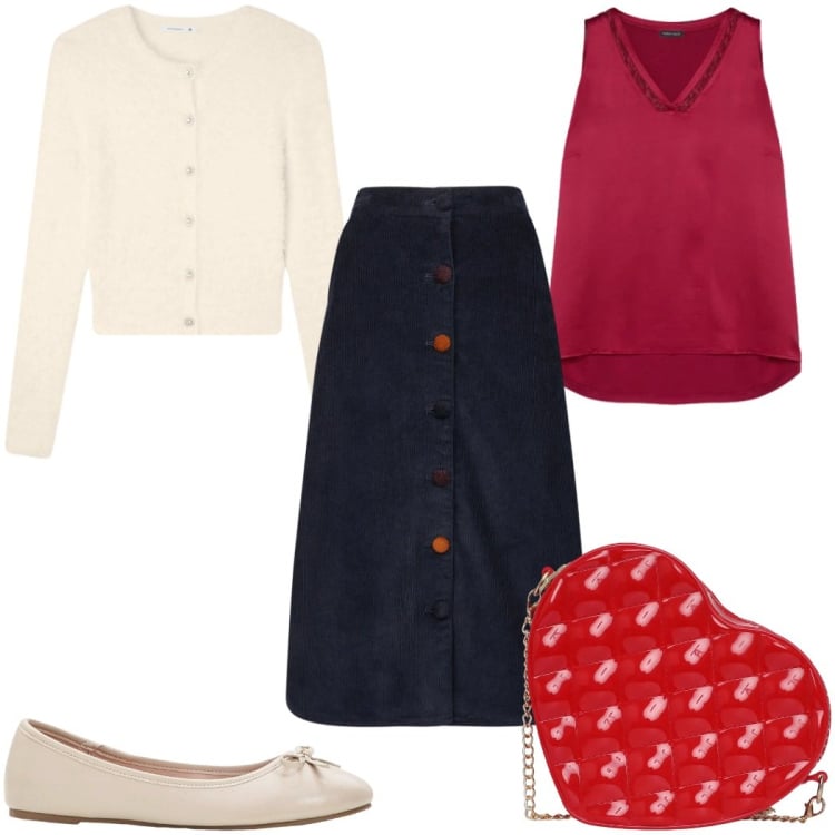 Outfit donna - Il ritorno delle ballerine: low cost. Stile Trendy per Tutti i giorni. Abbinamento con ballerine, canottiere, gonne longuette, cardigans, borse a tracolla.