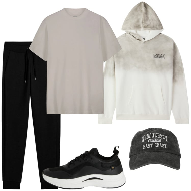 Outfit uomo - Total look #2372052. Stile Casual per Sport. Abbinamento con sneakers, pantaloni cargo, cappelli con visiera, felpe con cappuccio, t-shirt.