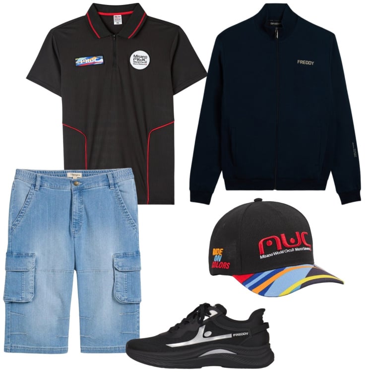 Outfit uomo - Total look #2372054. Stile Casual per Tutti i giorni. Abbinamento con bermuda, felpe, sneakers, cappelli, polo.