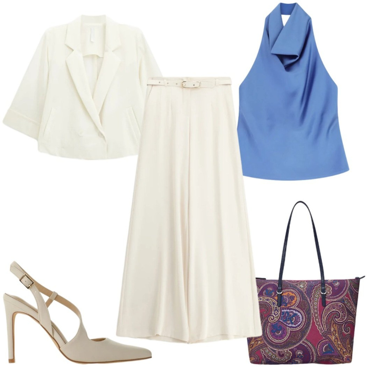 Outfit donna - Imperial - The New Crew SS 26 cerimonia. Stile Chic per Cerimonia. Abbinamento con pantaloni a palazzo, top, décolleté, blazer, borse tote.