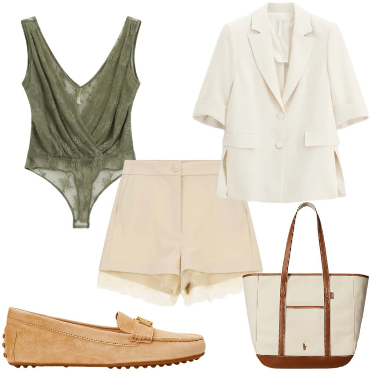 Outfit donna - Imperial-The New Crew SS26 il body. Stile Trendy per Tutti i giorni. Abbinamento con shorts, top, blazer, mocassini, borse tote.
