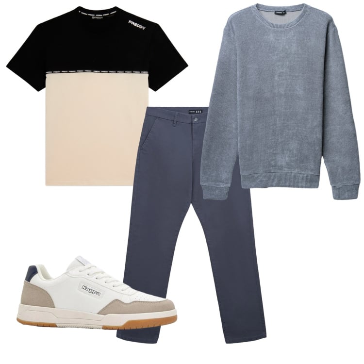 Outfit uomo - Casual polvere. Stile Casual per Tutti i giorni. Abbinamento con sneakers, maglieria, pantaloni chino, t-shirt.