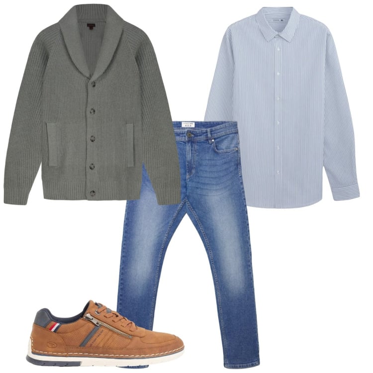 Outfit uomo - Il cardigan maschile. Stile Casual per Tutti i giorni. Abbinamento con sneakers, camicie, cardigans, jeans skinny.