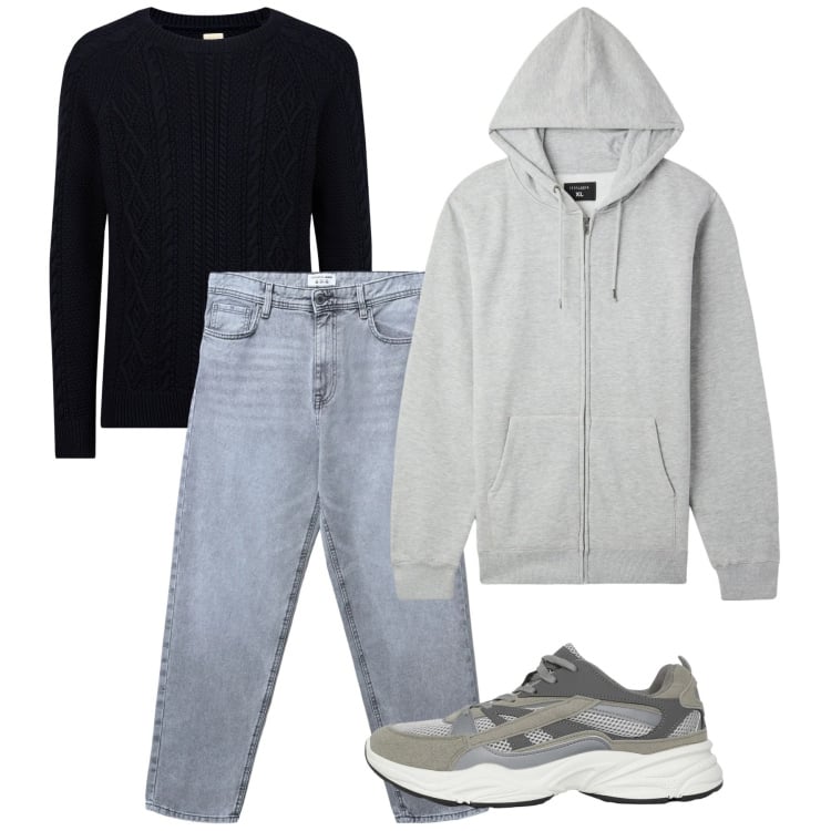 Outfit uomo - Felpa. Stile Casual per Tutti i giorni. Abbinamento con maglieria, felpe con cappuccio, sneakers, jeans.