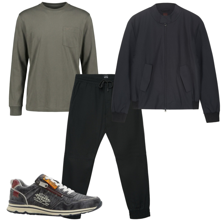 Outfit uomo - Verso la nuova stagione. Stile Casual per Tutti i giorni. Abbinamento con sneakers, t-shirt, bomber, pantaloni corti.