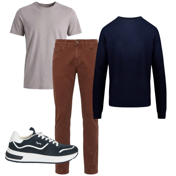 Outfit uomo - Verso la nuova stagione. Stile Casual per Tutti i giorni. Abbinamento con sneakers, pantaloni, t-shirt, maglieria.
