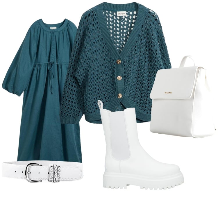 Outfit donna - Domenica in famiglia. Stile Glamour per Tutti i giorni. Abbinamento con stivaletti, zaini, cinture, cardigans, vestiti lunghi.