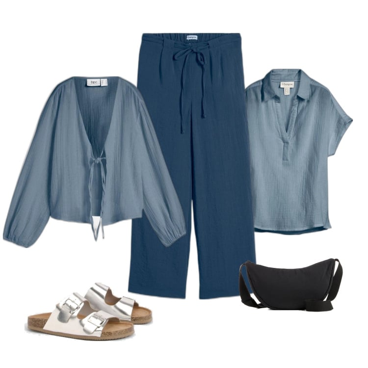 Outfit femme - Ensemble fluide. Style Casual pour Tous les jours. Assortir avec jupe-culotte, blazers, sacs en bandoulière, tuniques, sandales.
