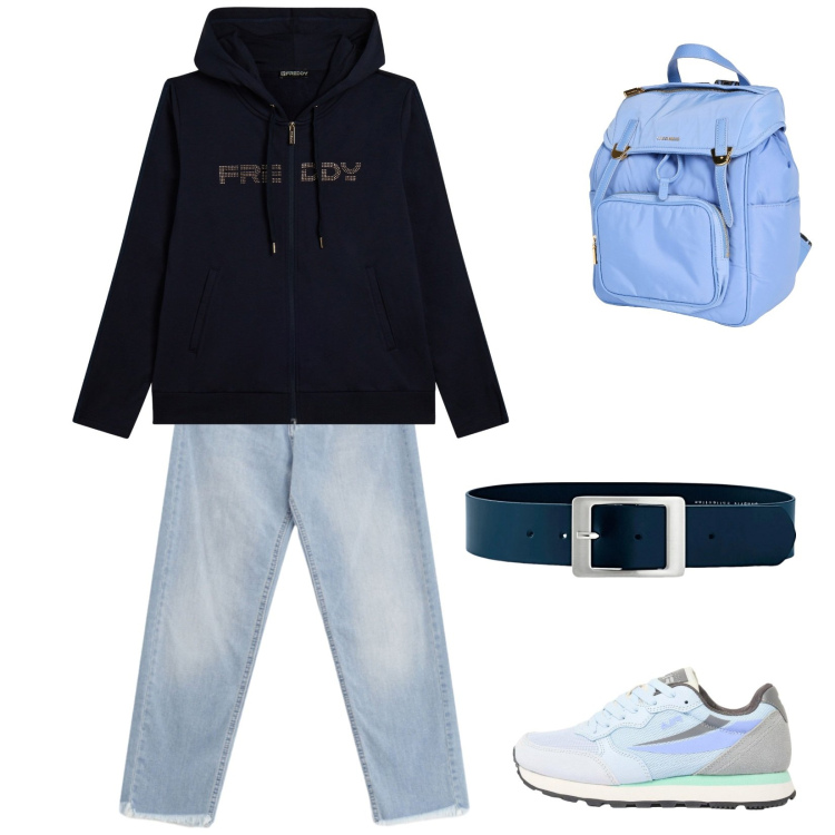 Outfit donna - A spasso con Margot. Stile Casual per Sport. Abbinamento con zaini, cinture, sneakers, jeans, felpe con cappuccio.