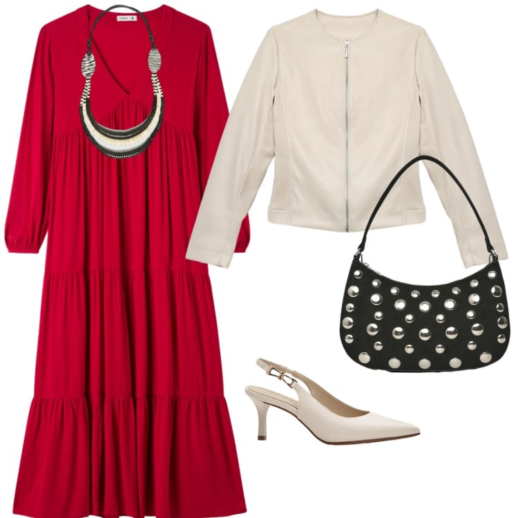 Outfit donna - Vacanze di pasqua. per Tutti i giorni. Abbinamento con décolleté, collane, giacche, borse a tracolla, vestiti lunghi.