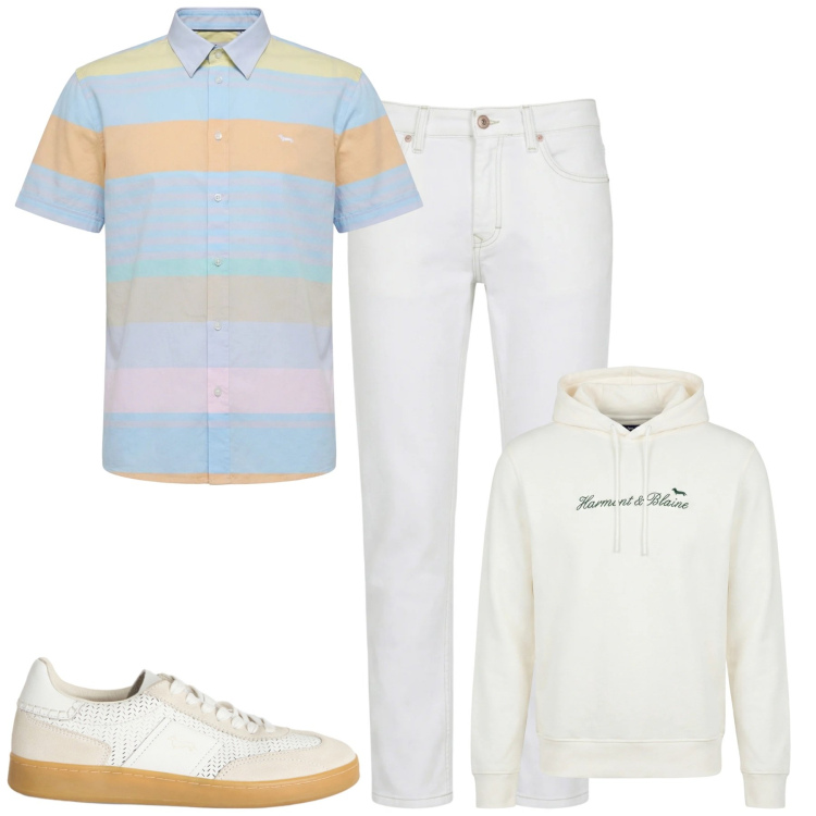 Outfit uomo - City. Stile Urban per Tutti i giorni. Abbinamento con jeans, sneakers, felpe con cappuccio, camicie a manica corta.