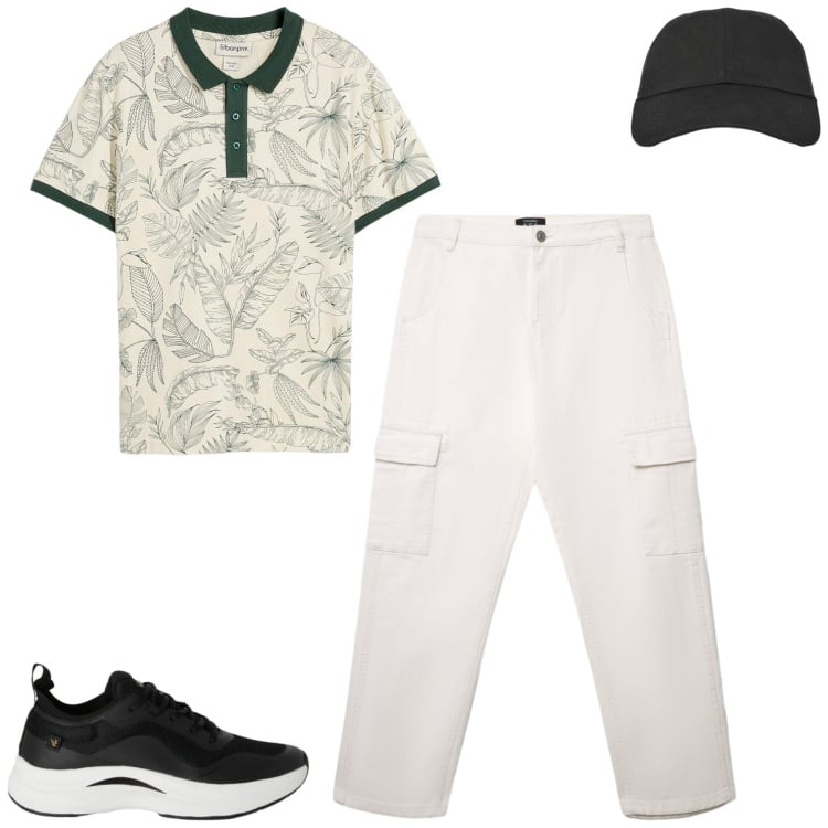 Outfit uomo - Total look #2372212. Stile Casual per Tutti i giorni. Abbinamento con polo, sneakers, pantaloni cargo, cappelli con visiera.