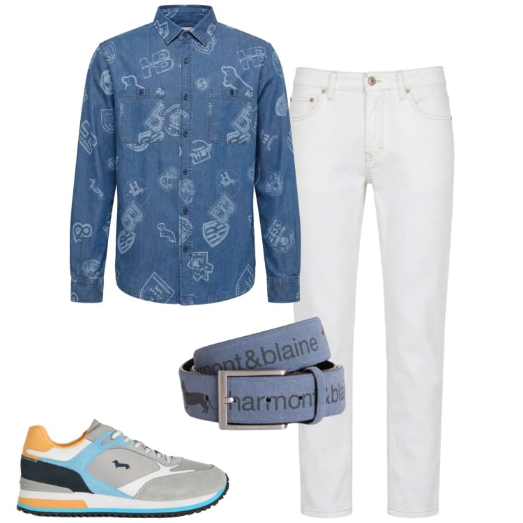 Outfit uomo - City. Stile Casual per Tutti i giorni. Abbinamento con sneakers, jeans, cinture, camicie.