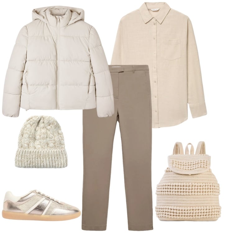 Outfit donna - Total look #2372229. Stile Bon Ton per Tutti i giorni. Abbinamento con zaini, sneakers, bomber, berretti, pantaloni skinny, camicie.