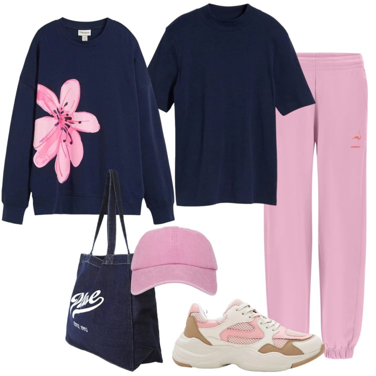 Outfit donna - Total look #2372237. Stile Basic per Sport. Abbinamento con sneakers, felpe, t-shirt, shopping bag, pantaloni, cappelli con visiera.