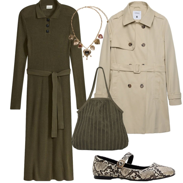 Outfit donna - Ballerine animalier con cinturino. Stile Casual per Ufficio. Abbinamento con ballerine, vestiti midi/longuette, collane, trench, shopping bag.